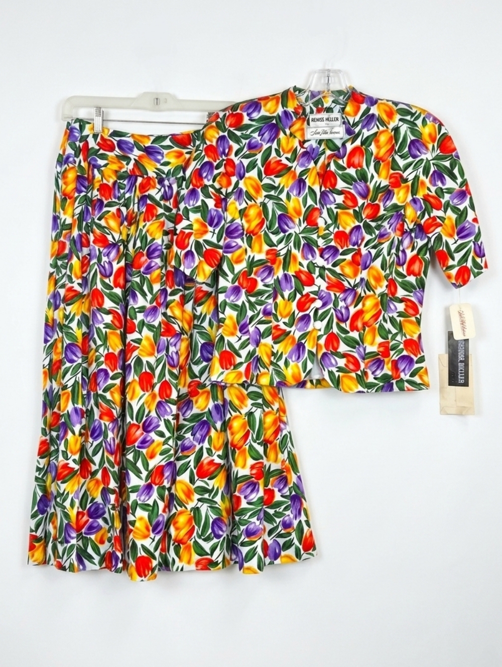 Ronnie Heller Saks Fifth Avenue 2 piece Cotton Tulip Print Skirt & Blouse Set